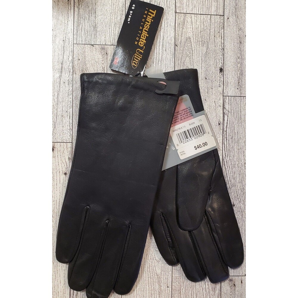 Vtg 2005 Isotoner Women's Black Leather Gloves Thinsulate Lined Size 7.5 NWT Y2K - Picture 2 of 7
